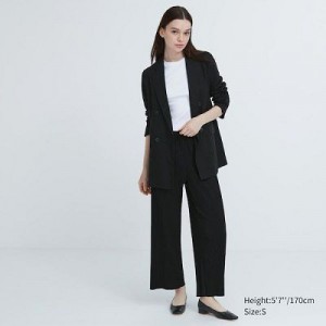 Pantalon Uniqlo Plisado Directo Mujer Negras | 406215_PE