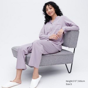 Pijama Uniqlo AIRism Cotton Long-Sleeve Mujer Moradas | 517803_PE