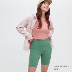 Short Uniqlo AIRism Soft Pocket Biker (8") Mujer Verde | 617390_PE