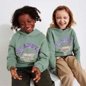 Sudadera con Capucha Uniqlo PEANUTS Charlie Brown's Baseball Team Long-Sleeve Niños Verde | 564732_PE