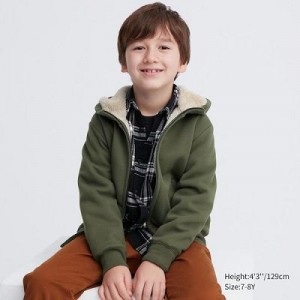 Sudadera con Capucha Uniqlo Pile-Lined Sweat Full-Zip Niños Verde Oliva | 49217_PE