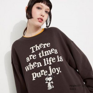 Sudaderas Uniqlo PEANUTS Dance Time with Snoopy Long-Sleeve Mujer Marrones | 682475_PE