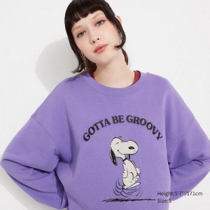 Sudaderas Uniqlo PEANUTS Dance Time with Snoopy Long-Sleeve Mujer Moradas | 693205_PE