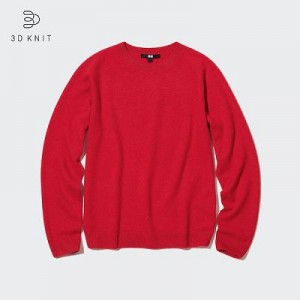 Suéteres Uniqlo 3D Knit Cashmere Crew Neck Long-Sleeve Mujer Rojas | 640813_PE