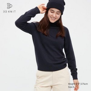 Suéteres Uniqlo 3D Knit Cashmere Turtleneck Long-Sleeve Mujer Azul Marino | 453627_PE