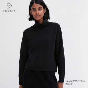 Suéteres Uniqlo 3D Knit Souffle Yarn Long-Sleeve Mujer Negras | 86439_PE