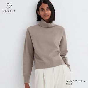 Suéteres Uniqlo 3D Knit Souffle Yarn Long-Sleeve Mujer Beige | 207934_PE