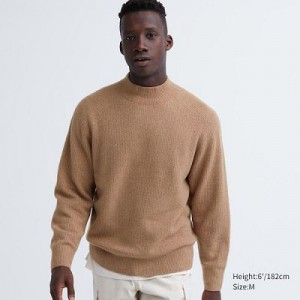 Suéteres Uniqlo 3D Knit Souffle Yarn Mock Neck Hombre Marrones | 946871_PE