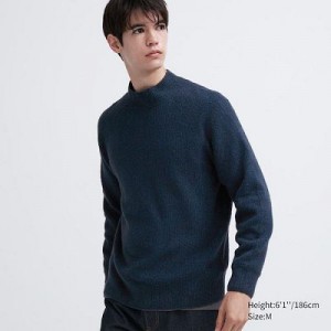 Suéteres Uniqlo 3D Knit Souffle Yarn Mock Neck Hombre Azules | 304618_PE