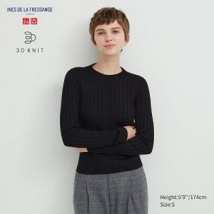 Suéteres Uniqlo 3D Knit Wide Acanalado Crew Neck Mujer Negras | 31754_PE