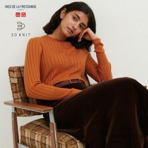 Suéteres Uniqlo 3D Knit Wide Acanalado Crew Neck Mujer Naranjas | 487160_PE