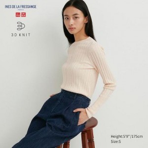 Suéteres Uniqlo 3D Knit Wide Acanalado Crew Neck Mujer Natural | 104863_PE