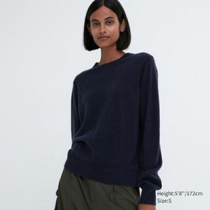 Suéteres Uniqlo Cashmere Crew Neck Long-Sleeve Mujer Azul Marino | 314265_PE