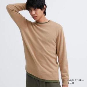 Suéteres Uniqlo Cashmere Crew Neck Long-Sleeve Mujer Beige | 591836_PE