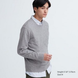 Suéteres Uniqlo Cashmere Crew Neck Long-Sleeve Hombre Gris | 475693_PE