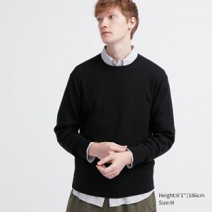 Suéteres Uniqlo Cashmere Crew Neck Long-Sleeve Hombre Negras | 81632_PE