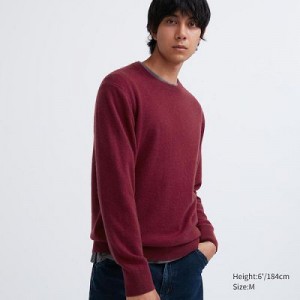 Suéteres Uniqlo Cashmere Crew Neck Long-Sleeve Hombre Wine | 759123_PE