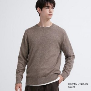 Suéteres Uniqlo Cashmere Crew Neck Long-Sleeve Hombre Marrones | 750218_PE