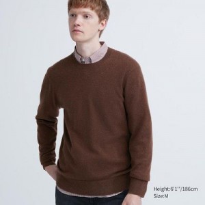 Suéteres Uniqlo Cashmere Crew Neck Long-Sleeve Hombre Marrones | 18745_PE