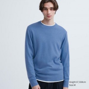 Suéteres Uniqlo Cashmere Crew Neck Long-Sleeve Hombre Azules | 674589_PE