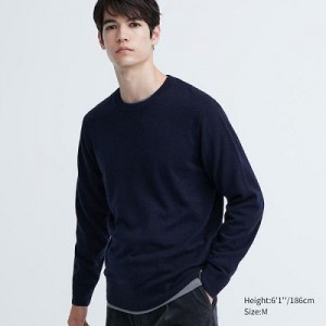 Suéteres Uniqlo Cashmere Crew Neck Long-Sleeve Hombre Azul Marino | 103957_PE