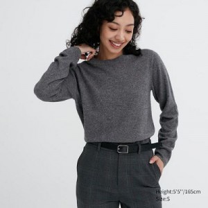 Suéteres Uniqlo Cashmere Crew Neck Long-Sleeve Mujer Gris | 528960_PE