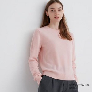 Suéteres Uniqlo Cashmere Crew Neck Long-Sleeve Mujer Rosas | 430951_PE