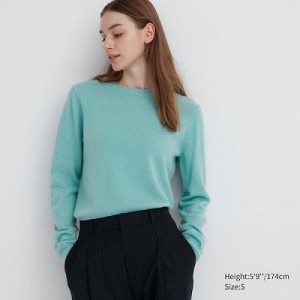 Suéteres Uniqlo Cashmere Crew Neck Long-Sleeve Mujer Verde | 485037_PE