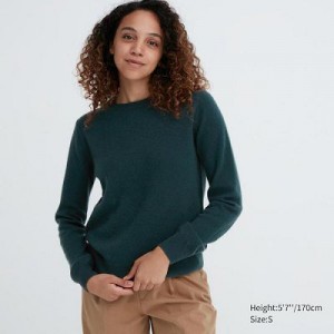 Suéteres Uniqlo Cashmere Crew Neck Long-Sleeve Mujer Verde | 674081_PE