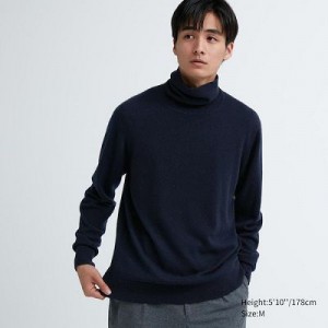 Suéteres Uniqlo Cashmere Turtleneck Long-Sleeve Hombre Azul Marino | 413765_PE