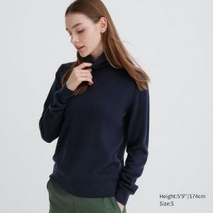 Suéteres Uniqlo Cashmere Turtleneck Mujer Azul Marino | 601798_PE