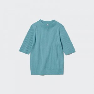 Suéteres Uniqlo Extra Fine Merino Acanalado Half-Sleeve Short Mujer Verde | 213978_PE