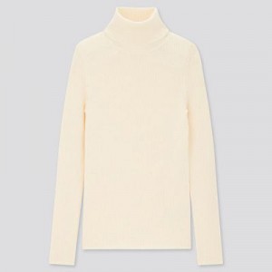 Suéteres Uniqlo Extra Fine Merino Acanalado Turtleneck Long-Sleeve Mujer Blancas | 350419_PE