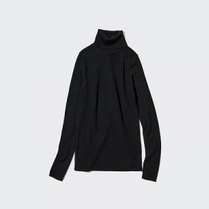 Suéteres Uniqlo Extra Fine Merino Acanalado Turtleneck Long-Sleeve Mujer Negras | 720849_PE