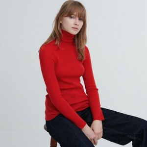 Suéteres Uniqlo Extra Fine Merino Acanalado Turtleneck Long-Sleeve Mujer Rojas | 693241_PE