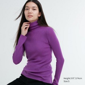 Suéteres Uniqlo Extra Fine Merino Acanalado Turtleneck Long-Sleeve Mujer Moradas | 312098_PE