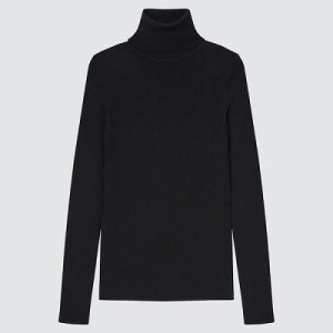 Suéteres Uniqlo Extra Fine Merino Acanalado Turtleneck Long-Sleeve Mujer Negras | 54286_PE