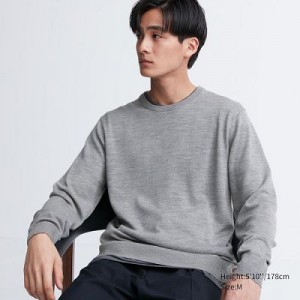 Suéteres Uniqlo Extra Fine Merino Crew Neck Hombre Gris | 261347_PE