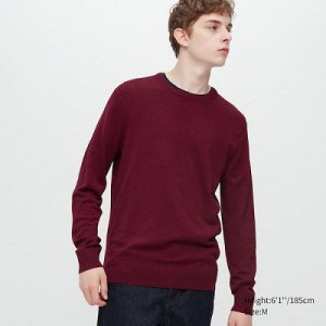 Suéteres Uniqlo Extra Fine Merino Crew Neck Hombre Wine | 209876_PE