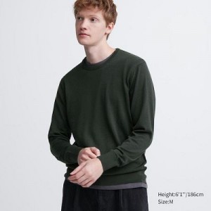 Suéteres Uniqlo Extra Fine Merino Crew Neck Hombre Verde Oliva | 963485_PE