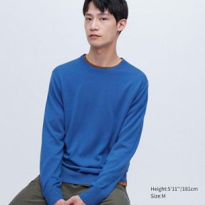 Suéteres Uniqlo Extra Fine Merino Crew Neck Hombre Azules | 61942_PE