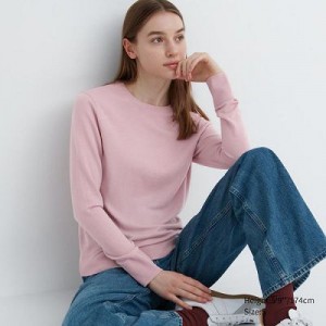 Suéteres Uniqlo Extra Fine Merino Crew Neck Long-Sleeve Mujer Rosas | 105723_PE