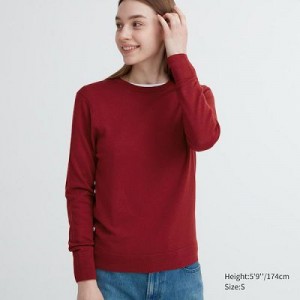 Suéteres Uniqlo Extra Fine Merino Crew Neck Long-Sleeve Mujer Rojas | 243869_PE