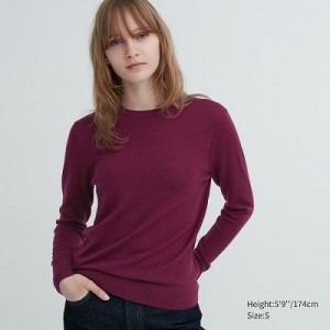 Suéteres Uniqlo Extra Fine Merino Crew Neck Long-Sleeve Mujer Wine | 809724_PE