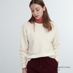 Suéteres Uniqlo Premium Lambswool Crew Neck Long-Sleeve Mujer Blancas | 975832_PE