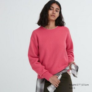 Suéteres Uniqlo Premium Lambswool Crew Neck Long-Sleeve Mujer Rosas | 186305_PE