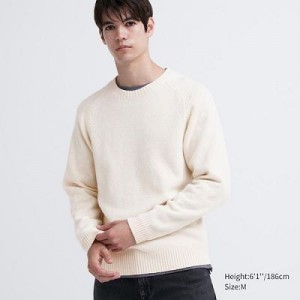 Suéteres Uniqlo Premium Lambswool Crew Neck Long Sleeve Hombre Blancas | 327680_PE