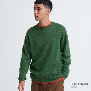 Suéteres Uniqlo Premium Lambswool Crew Neck Long Sleeve Hombre Verde | 236845_PE