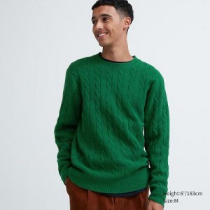 Suéteres Uniqlo Souffle Yarn Cable Crew Neck Mujer Verde | 52316_PE