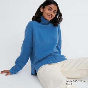 Suéteres Uniqlo Souffle Yarn High Neck Long-Sleeve Mujer Azules | 73941_PE